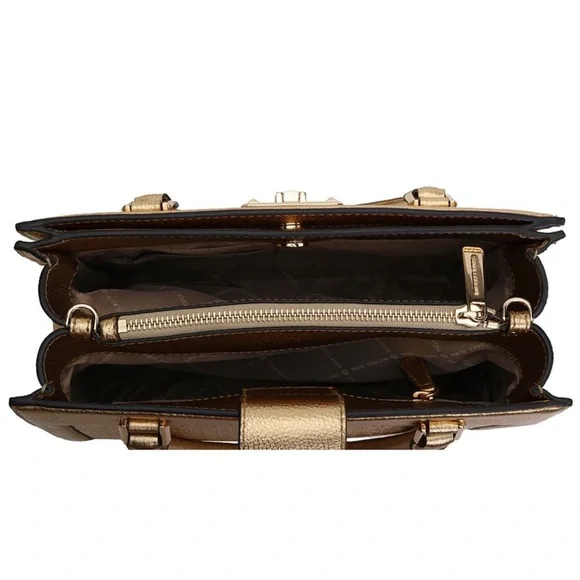 Michael Michael Kors Natural Gold Kinsley Leather Accordion Satchel NWT SALE Bags